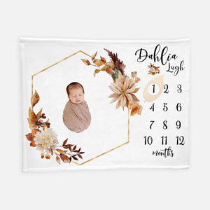 Dahlia Floral Baby Girl Milestone Blanket