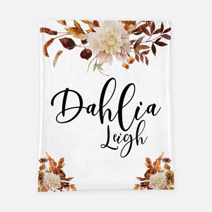 Dahlia Baby Blanket, Dahlia Floral Crib Bedding, Personalized Baby Blanket, Dahlia Nursery Theme, Baby Shower Gift, Boho Floral Nursery