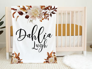 Dahlia Baby Blanket, Dahlia Floral Crib Bedding, Personalized Baby Blanket, Dahlia Nursery Theme, Baby Shower Gift, Boho Floral Nursery