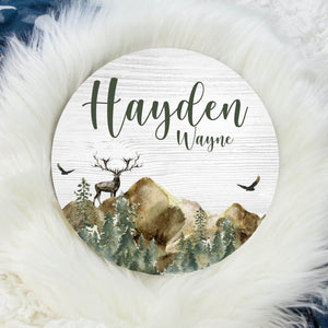 Woodland Baby Sign, Round Wood Name Sign, Wood Baby Name Sign, Woodland Name Sign, Baby Announcement Sign, Stag Name Sign