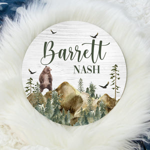Woodland Baby Sign, Bear Round Wood Name Sign, Mountain Bear Baby Name Sign, Woodland Name Sign, Baby Announcement Sign, Bear Name Sign