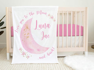 Luna Blanket, Personalized Moon and Stars Baby Blanket, Love You To The Moon and Back Baby Blanket, Girl Luna Blanket, Moon Nursery