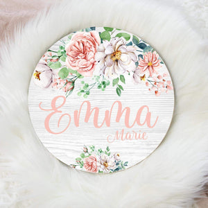 Blush Floral Round Wood Name Sign, Pink and IvoryFloral Baby Sign, Round Wood Baby Name Sign, Birth Announcement Sign, Blush Nursery Decor