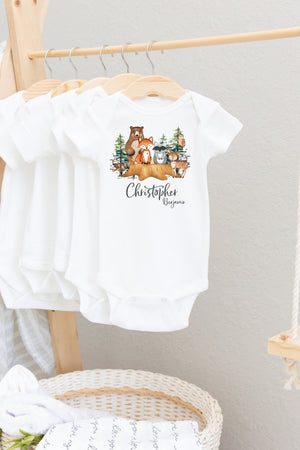 Woodland Baby Bodysuit, Woodland Animal Bodysuit, Baby Shower Gift, Pregnancy Reveal Baby Shirt, Baby One Piece, Woodland Baby Outfit