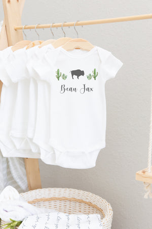 Buffalo Baby Bodysuit, Bison Baby Outfit, Baby Shower Gift, Pregnancy Reveal Baby Shirt, Baby One Piece, Southwest Buffalo Baby Outfit