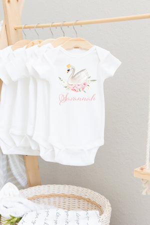 Swan Baby Bodysuit, Swan Princess Baby Outfit, Baby Shower Gift, Pregnancy Reveal Baby Shirt, Baby One Piece, Swan Peony Baby Outfit