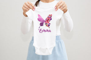 Butterfly Baby Bodysuit, Butterfly Baby Outfit, Baby Shower Gift, Pregnancy Reveal Baby Shirt, Baby One Piece, Purple Butterfly Baby Outfit