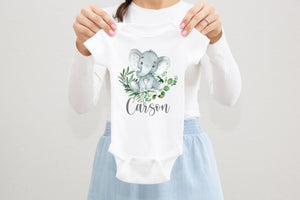 Elephant Baby Bodysuit, Boy Elephant Bodysuit, Baby Shower Gift, Pregnancy Reveal Baby Shirt, Baby One Piece, Gray Elephant Baby Outfit