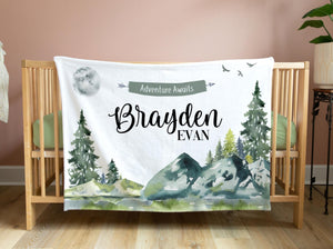 Mountains Nursery Baby Blanket, Adventure Awaits Baby Blanket, New Baby Gift, Mountain Baby Blanket, Forest Moon Mountain Blanket