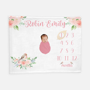 Bird Robin Baby Girl Milestone Blanket