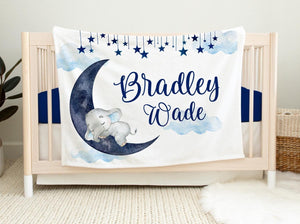 Luna Blanket, Personalized Moon and Stars Baby Blanket, Newborn Coming Home Blanket, New Baby Gift, Moon Elephant Blanket, Boy Luna Blanket