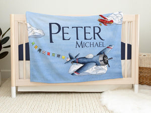 Airplane Baby Blanket, Personalized Baby Blanket, Airplane Nursery Theme, Newborn Airplane Blanket, Baby Shower Gift, Plane Crib Decor