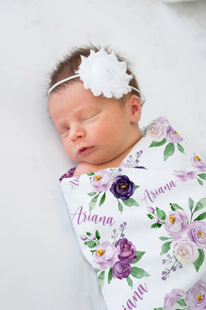 Purple and Violet Rose Baby Swaddle Blanket