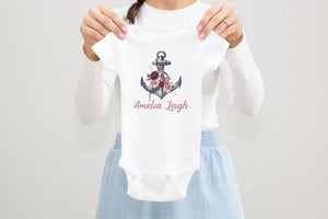 Anchor Baby Bodysuit, Floral Anchor Bodysuit, Baby Shower Gift, Pregnancy Reveal Baby Shirt, Baby One Piece, Nautical Girl Baby Outfit