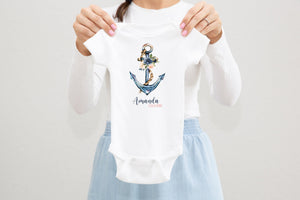 Anchor Baby Bodysuit, Floral Anchor Bodysuit, Baby Shower Gift, Pregnancy Reveal Baby Shirt, Baby One Piece, Nautical Girl Baby Outfit