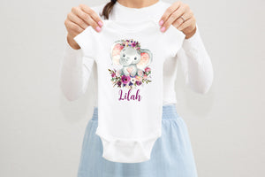Elephant Baby Bodysuit, Purple Elephant Bodysuit, Baby Shower Gift, Pregnancy Reveal Baby Shirt, Baby One Piece, Girl Elephant Baby Outfit