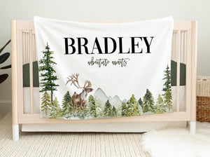 Woodland Nursery Baby Blanket, Deer Forest Baby Blanket, New Baby Gift, Woodland Animal Baby Blanket, Deer Mountain Blanket