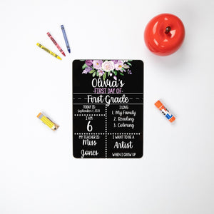 Floral First Day of School Sign, Liquid Chalk School Board, ReUsable First Day of School Sign, Last Day of School Sign, Purple Floral