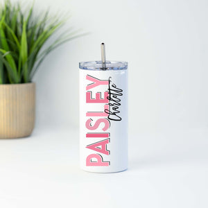 Personalized Tumbler with Lid and Straw, Name Tumbler, Personalized Stainless Steel Tumbler, Kid Tumbler, 16oz or 20oz Tumbler, Pink Pastel