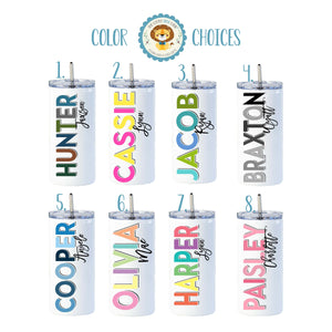 Personalized Tumbler with Lid and Straw, Name Tumbler, Personalized Stainless Steel Tumbler, Kid Tumbler, 16oz or 20oz Tumbler, Color Pop
