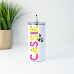 Personalized Tumbler with Lid and Straw, Name Tumbler, Personalized Stainless Steel Tumbler, Kid Tumbler, 16oz or 20oz Tumbler, Pink Yellow