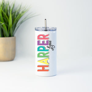 Personalized Tumbler with Lid and Straw, Name Tumbler, Personalized Stainless Steel Tumbler, Kid Tumbler, 16oz or 20oz Tumbler, Color Pop