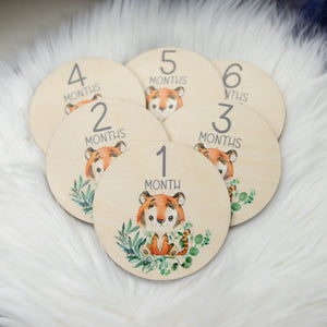 Tiger Milestone Cards, Baby Milestone Tiger Wood Discs Marker, Wood Milestone Card, Baby Milestones, Photo Prop, Tiger Nursery Theme S7