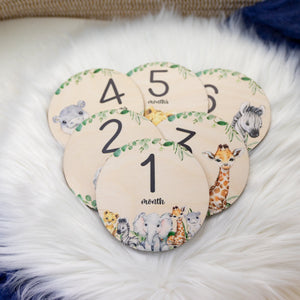 Safari Milestone Cards, Baby Milestone Safari Discs Marker, Wood Milestone Card, Baby Milestones, Photo Prop, Safari Jungle Nursery Theme S1