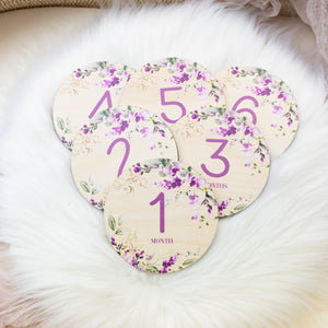 Lavender Bouquet Milestone Cards, Baby Milestone Violet Floral Marker, Wood Milestone Card, Baby Milestones, Photo Prop, Floral Nursery F89