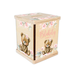 Teddy Bear Piggy Bank, Teddy Bear Nursery, Baby Girl Gift, Personalized Piggy Bank, Toddler Room Gift, Bear Coin Bank, Baby Shower Gift, G55