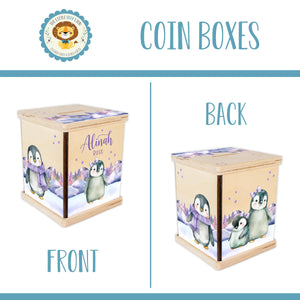 Penguin Piggy Bank, Penguin Nursery, Baby Girl Gift, Personalized Piggy Bank, Toddler Room Gift, Custom Coin Bank, Penguin Baby Shower, G53