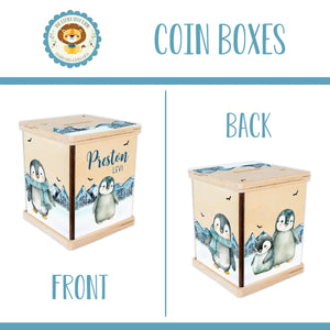 Penguin Piggy Bank, Penguin Nursery, Baby Boy Gift, Personalized Piggy Bank, Toddler Room Gift, Custom Coin Bank, Penguin Baby Shower, G61